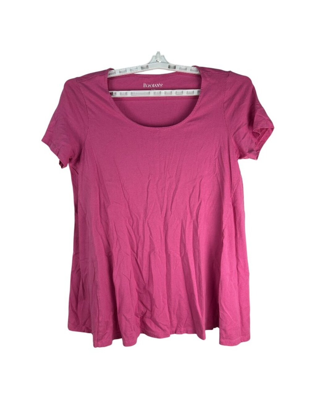 Roamans Womens Pink Short Sleeve Tunic Top M 14/16 100% Cotton Casual Loose Fit